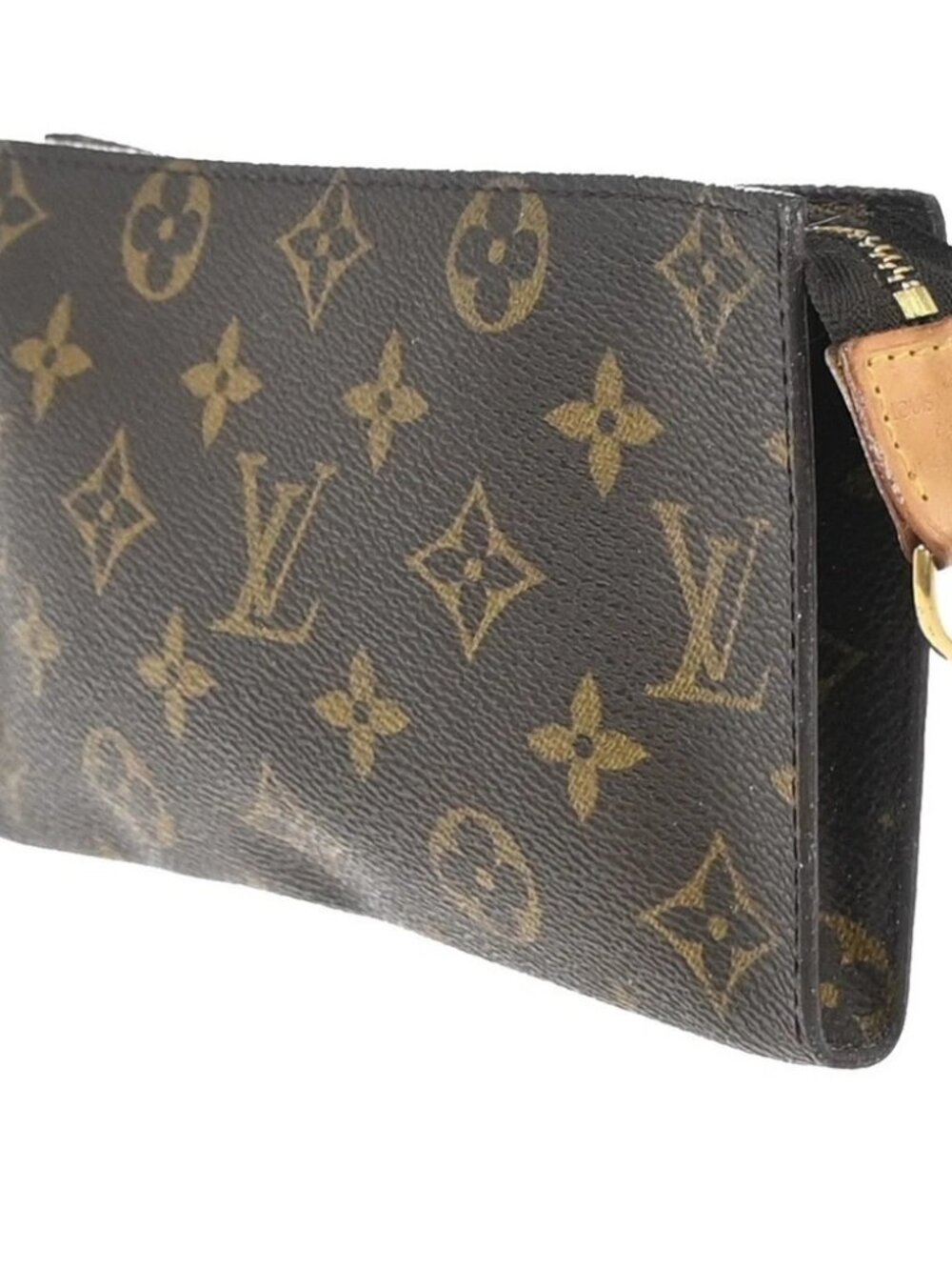 LOUIS VUITTON LV Logo Bucket GM Pouch Bag Monogram Leather Brown Gold 04KP602 - Picture 2 of 13